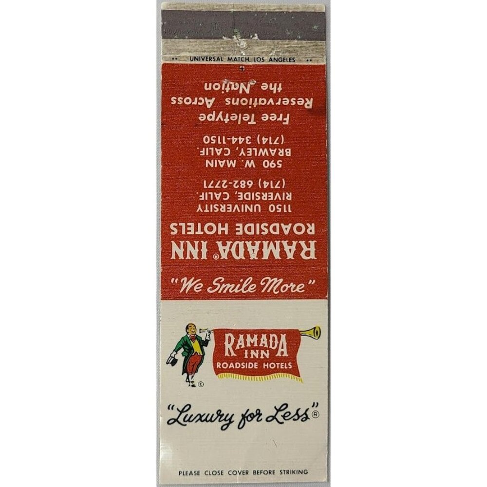 Front Strike Matchbook Cover Ramada Inn Riverside Brawley CA California w/ Map